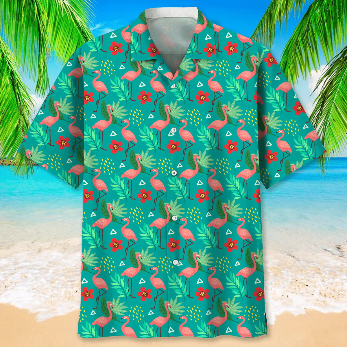 Floral Flamingo Hawaiian Shirt For Island Vacations, Weekend Events, And Relaxed Everyday Outfits