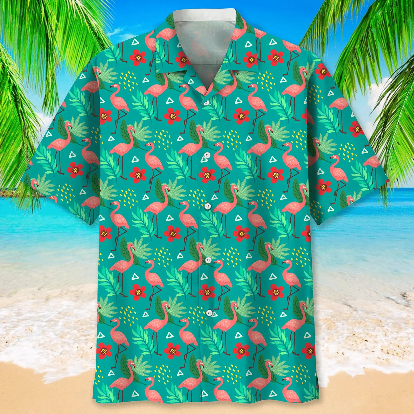 Floral Flamingo Hawaiian Shirt For Island Vacations, Weekend Events, And Relaxed Everyday Outfits