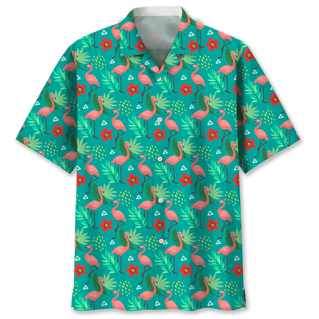 Floral Flamingo Hawaiian Shirt For Island Vacations, Weekend Events, And Relaxed Everyday Outfits