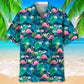 Flamingo Green Hawaiian Shirt For Summer Vacation, Beach Travel, And Casual Wear