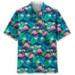 Flamingo Green Hawaiian Shirt For Summer Vacation, Beach Travel, And Casual Wear