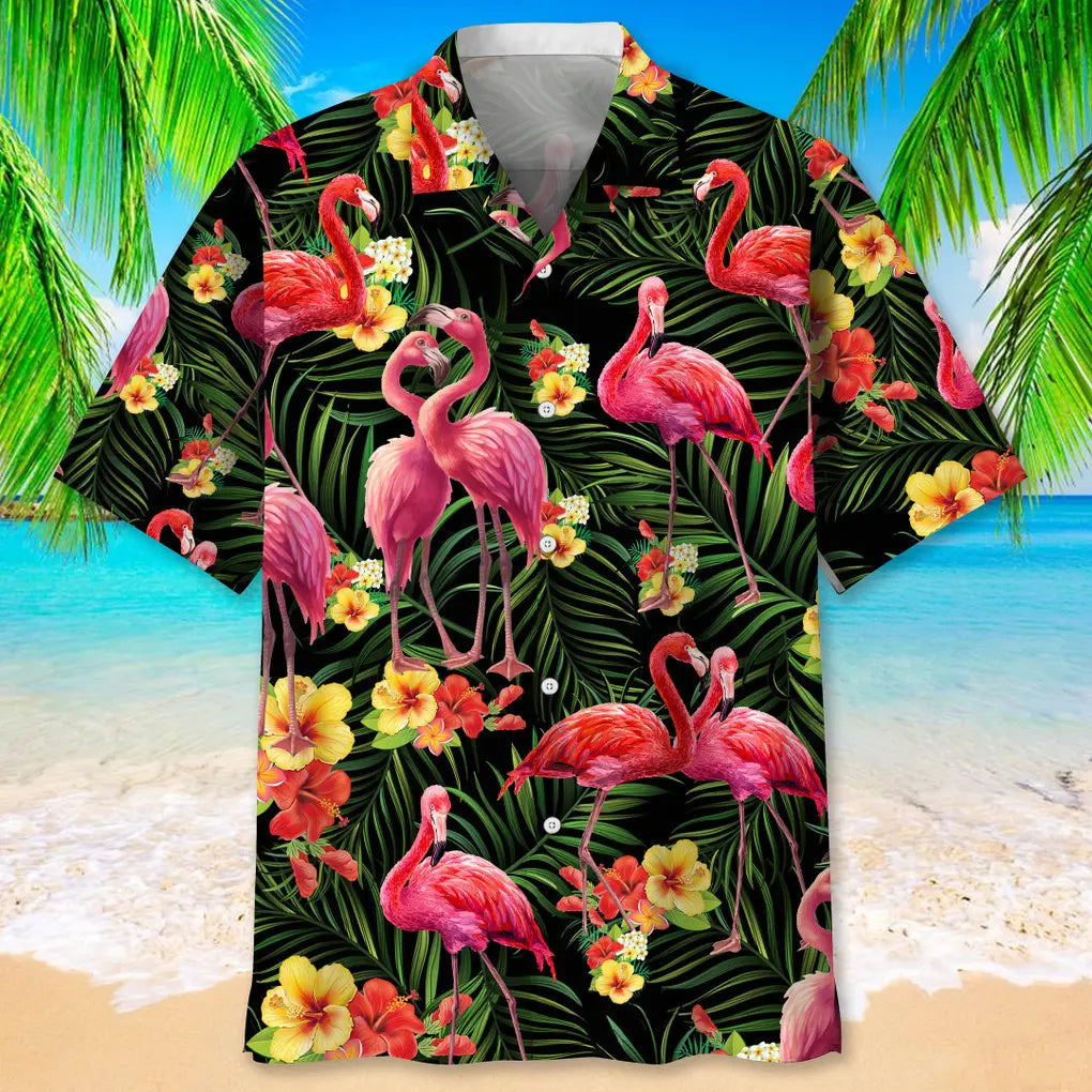 Tropical Flamingo Nature Hawaiian Shirt For Island Vacations, Weekend Events, And Relaxed Everyday Outfits