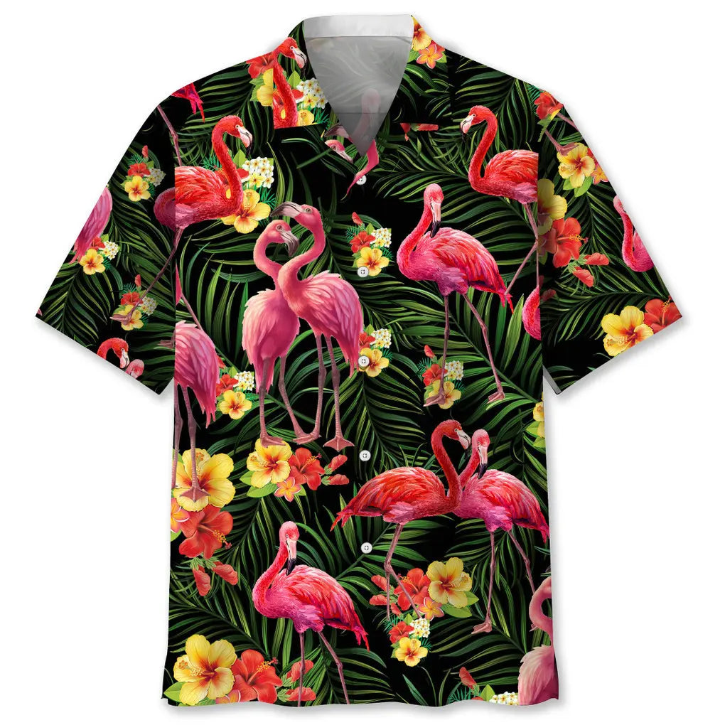 Tropical Flamingo Nature Hawaiian Shirt For Island Vacations, Weekend Events, And Relaxed Everyday Outfits