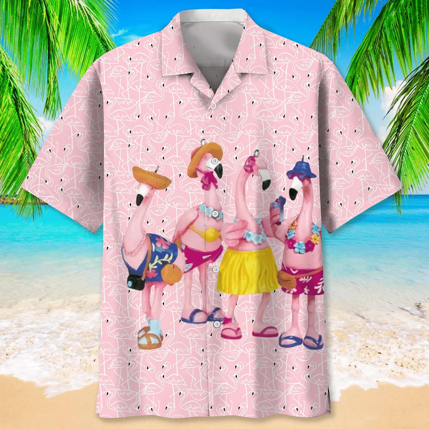 Funny Flamingo Pink Hawaiian Shirt For Coastal Travel, Casual Events, And Comfortable Summer Wear