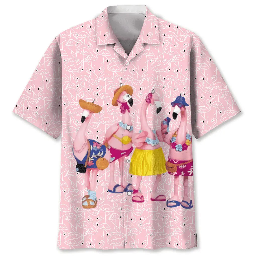 Funny Flamingo Pink Hawaiian Shirt For Coastal Travel, Casual Events, And Comfortable Summer Wear