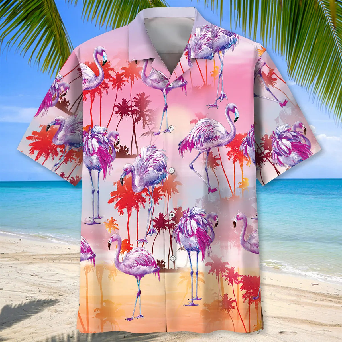Flamingo Purple Beach Hawaiian Shirt For Nature Fans, Resort Trips, And Comfortable Warm Weather Wear