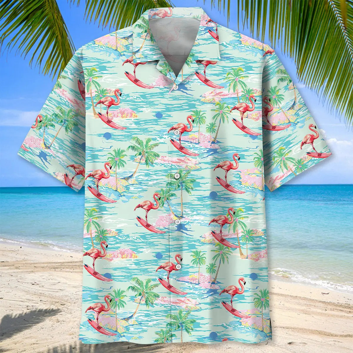 Retro Flamingo Beach Hawaiian Shirt For Coastal Travel, Casual Events, And Comfortable Summer Wear