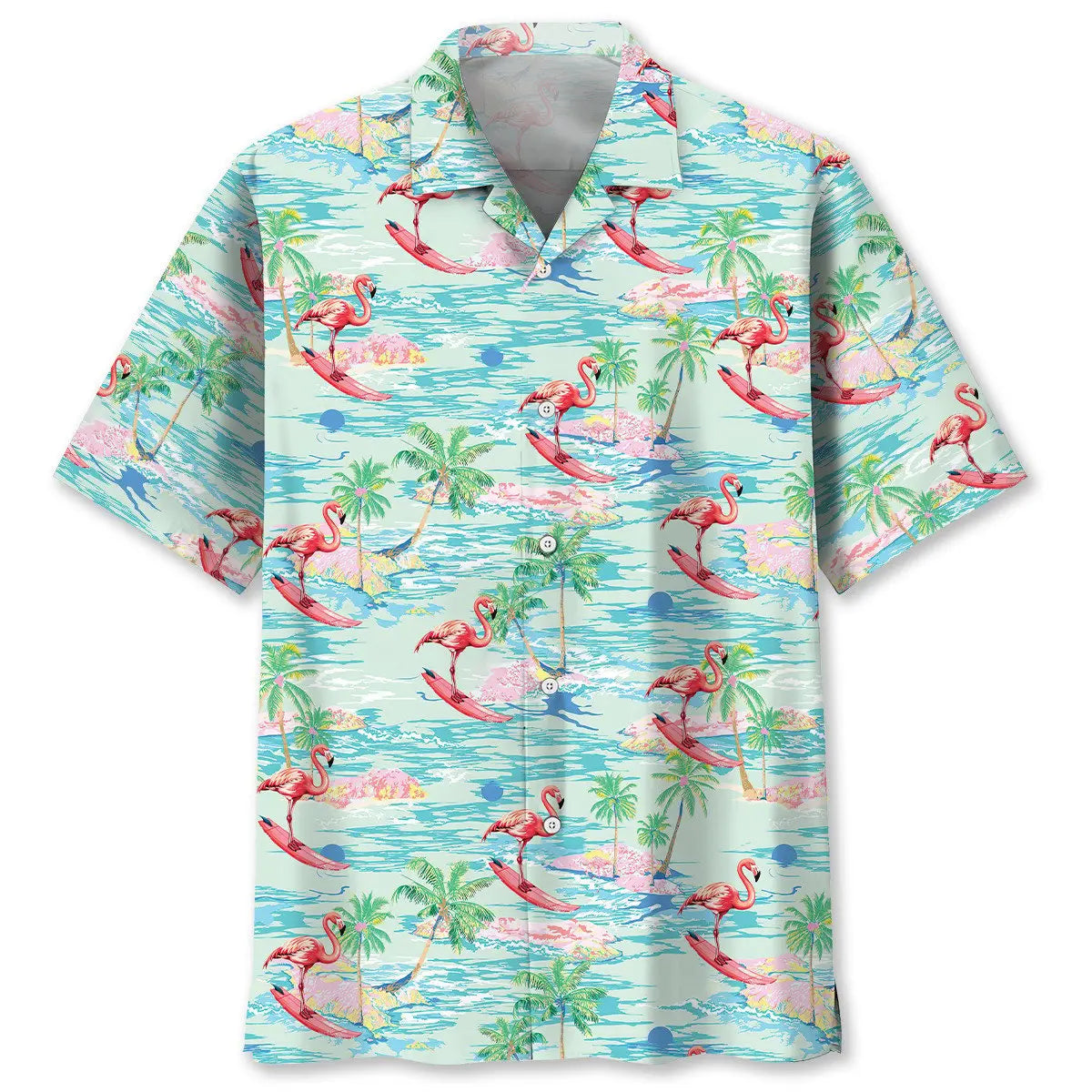 Retro Flamingo Beach Hawaiian Shirt For Coastal Travel, Casual Events, And Comfortable Summer Wear