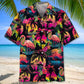 Retro Flamingo Palm Tree Hawaiian Shirt For Animal Lovers, Beach Travel, And Casual Summer Style