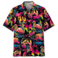 Retro Flamingo Palm Tree Hawaiian Shirt For Animal Lovers, Beach Travel, And Casual Summer Style