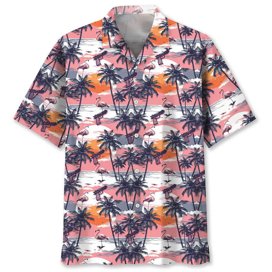 Retro Flamingo Sunset Hawaiian Shirt For Beach Days, Summer Outings, And Thoughtful Gift Giving