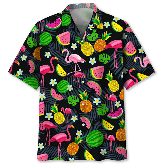 Tropical Flamingo Hawaiian Shirt For Coastal Travel, Casual Events, And Comfortable Summer Wear