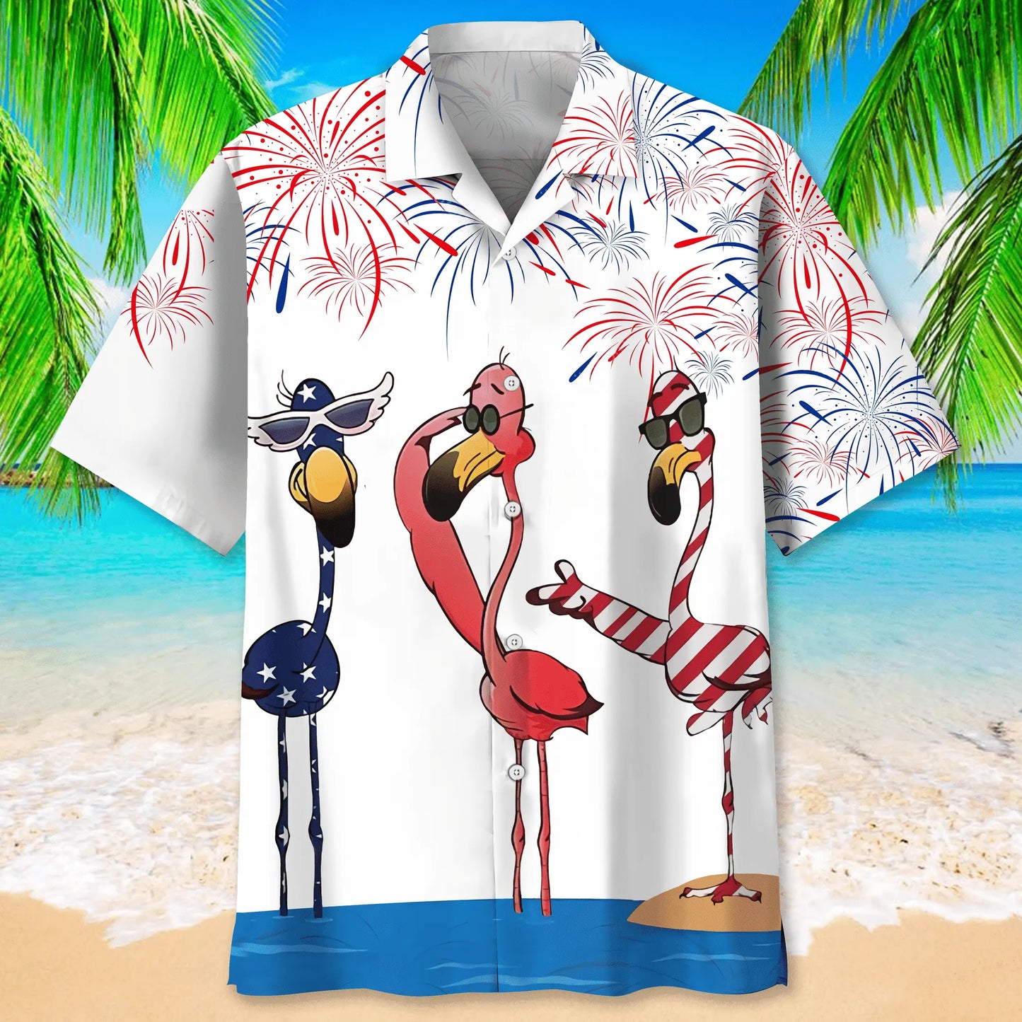 American Funny Flamingo Hawaiian Shirt For Summer Vacation, Beach Travel, And Casual Wear