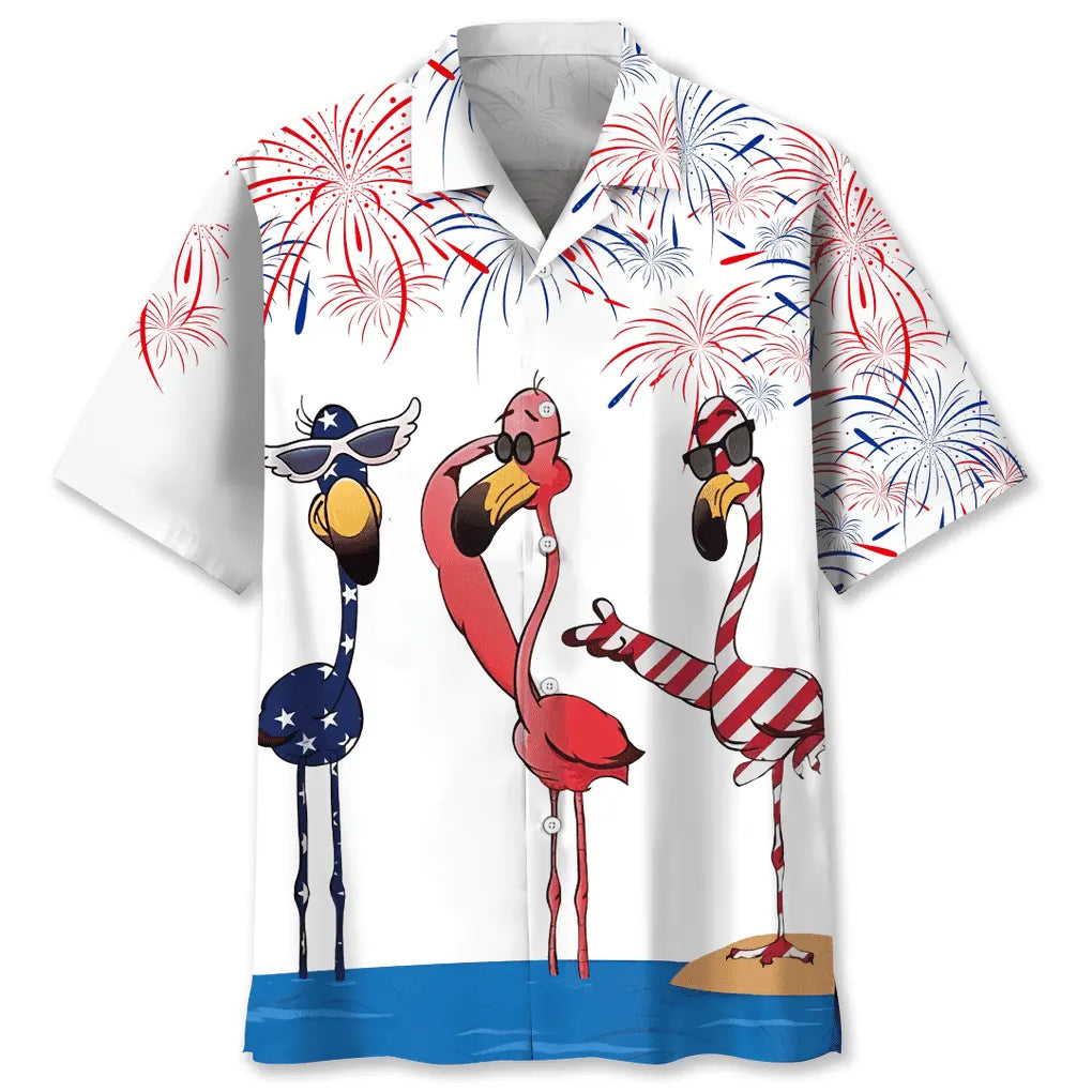American Funny Flamingo Hawaiian Shirt For Summer Vacation, Beach Travel, And Casual Wear