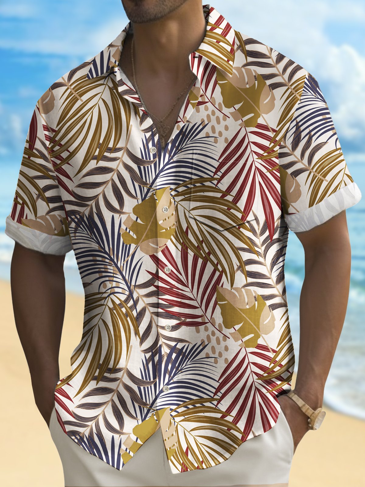 Floral Palm Leaf Casual Loose Men's Hawaiian Shirt