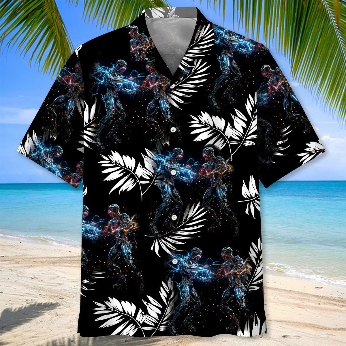 Floral Robotic Hawaiian Shirt For Island Vacations, Resort Wear, And Relaxed Seasonal Style