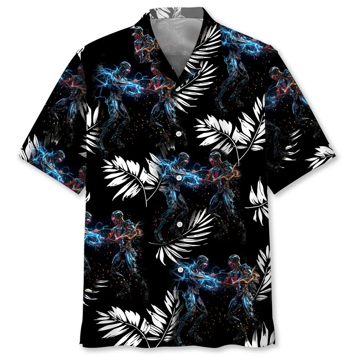 Floral Robotic Hawaiian Shirt For Island Vacations, Resort Wear, And Relaxed Seasonal Style