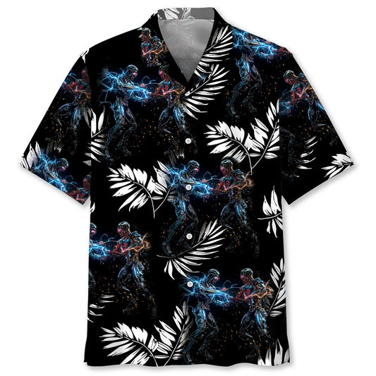 Floral Robotic Hawaiian Shirt For Island Vacations, Resort Wear, And Relaxed Seasonal Style