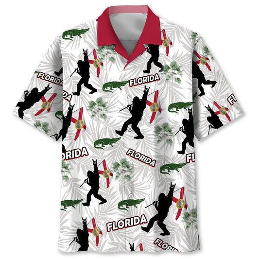 Florida Proud Bigfoot Hawaiian Shirt For Summer Vacation, Beach Travel, And Casual Wear