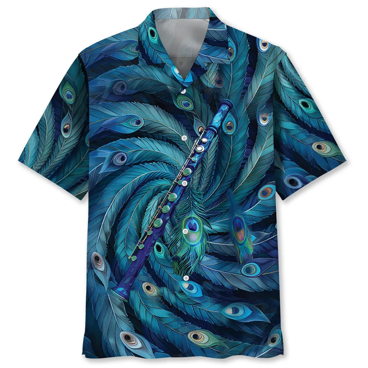 Flute Peacock Hawaiian Shirt For Weekend Escape, Tropical Holiday, And Comfortable Travel Wear