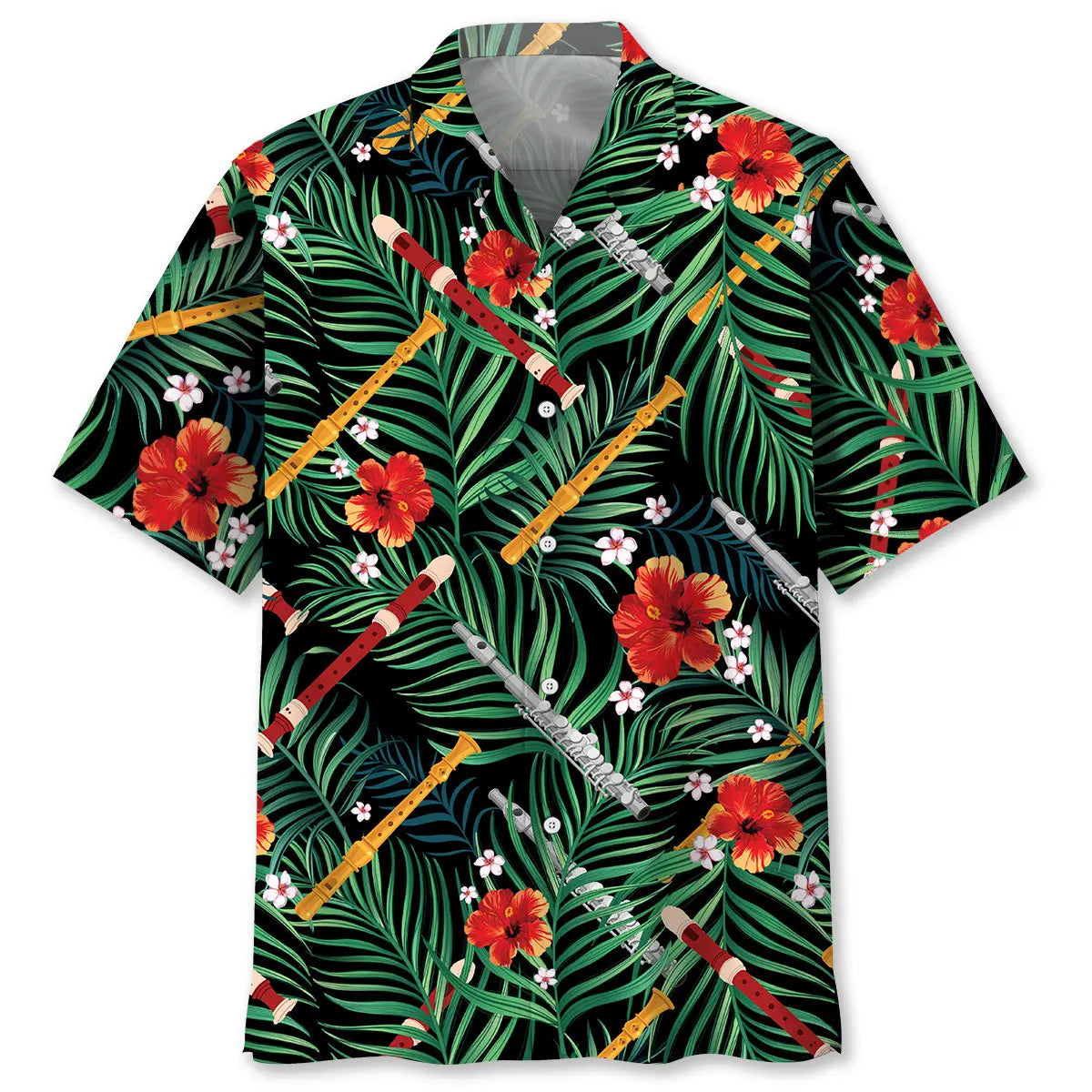 Flute Tropical Hawaiian Shirt For Resort Holiday And Summer Party Style