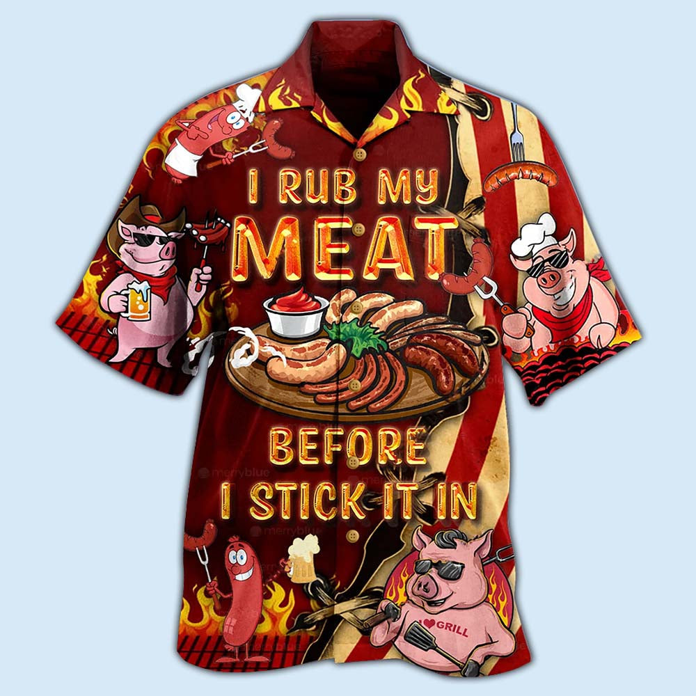 Food Rub Meat Stick Hawaiian Shirt Artwork Detail For Resort Trips And Outdoor Activities