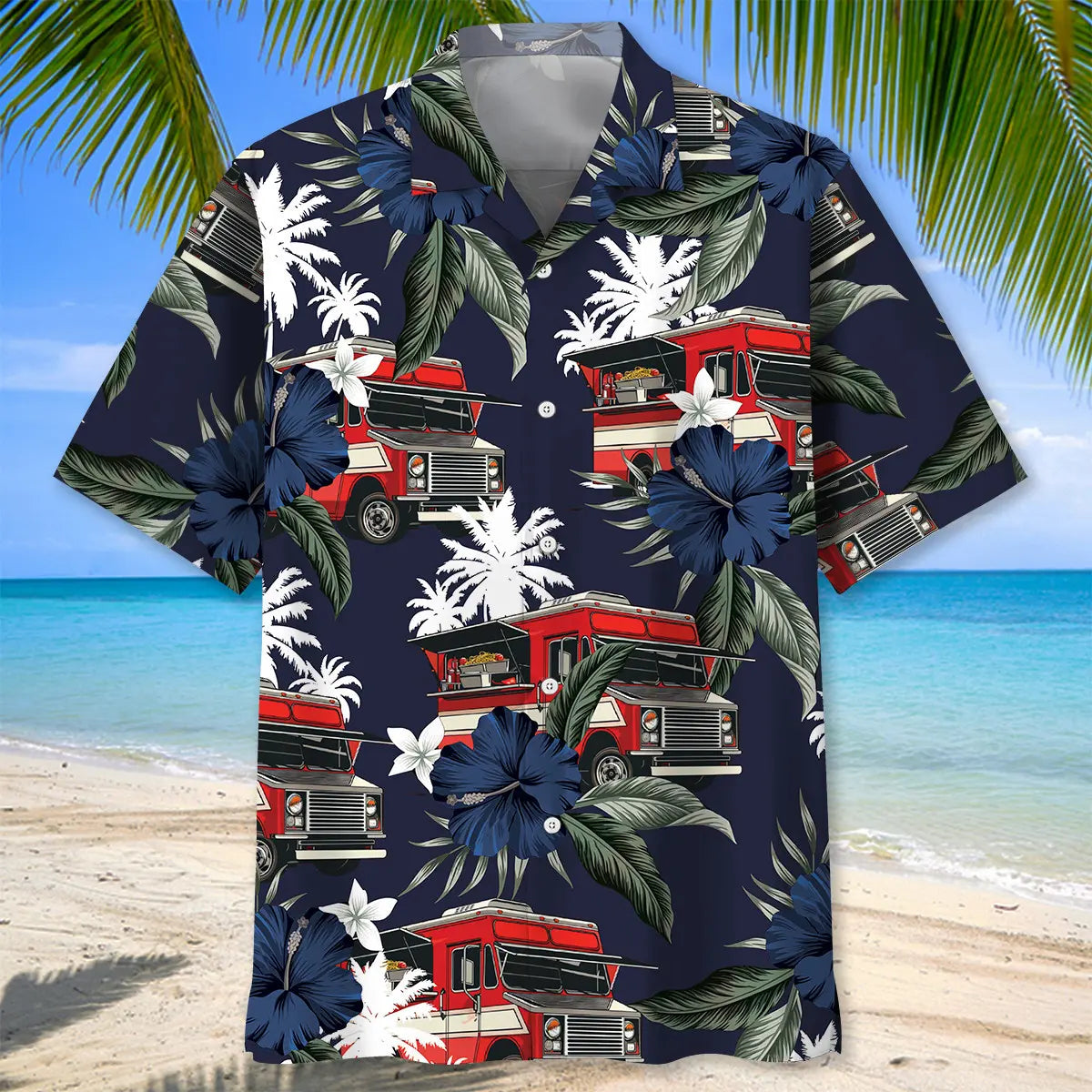 Food Truck Tropical Blue Hawaiian Shirt For Beachside Event, Poolside Gathering, And Everyday Comfort