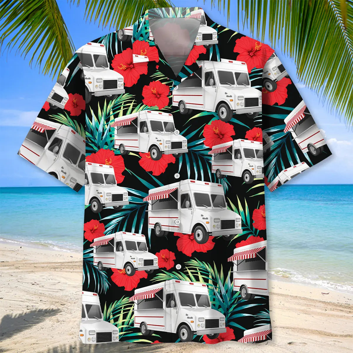 Food Truck Tropical Flower Hawaiian Shirt For Beach Travel, Vacation Cruise, And Seasonal Wardrobe
