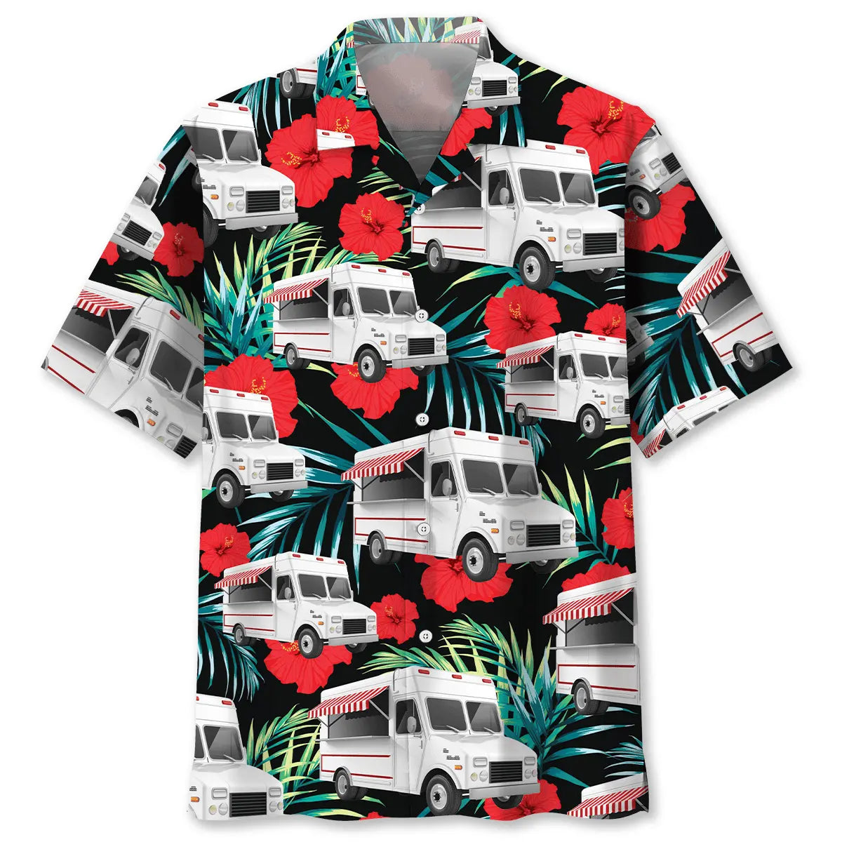 Food Truck Tropical Flower Hawaiian Shirt For Relaxed Getaway, Casual Weekend, And Island Inspired Style