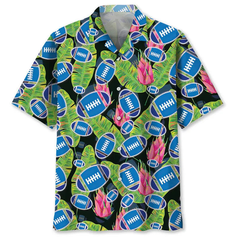 Tropical Football Blue Hawaiian Shirt For Summer Vacation, Beach Travel, And Casual Wear