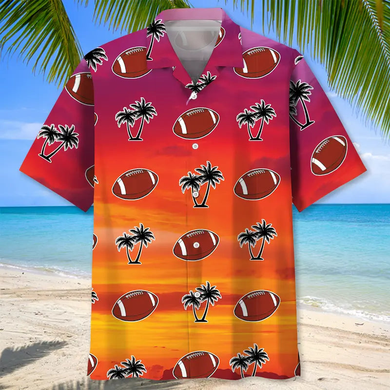 Football Palm Tree Hawaiian Shirt For Coastal Travel, Casual Events, And Comfortable Summer Wear