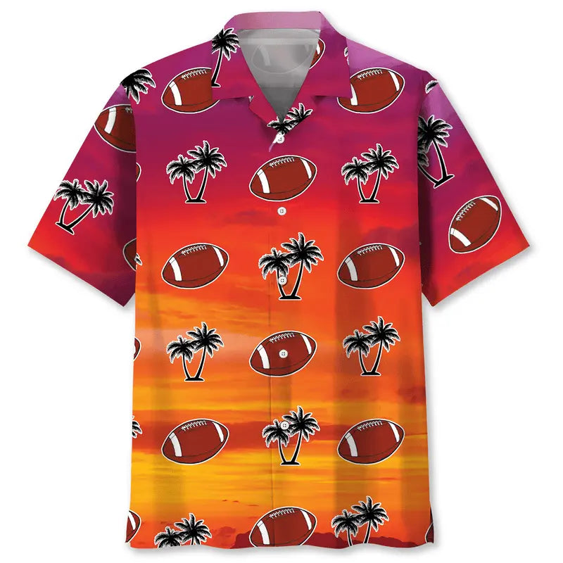 Football Palm Tree Hawaiian Shirt For Coastal Travel, Casual Events, And Comfortable Summer Wear