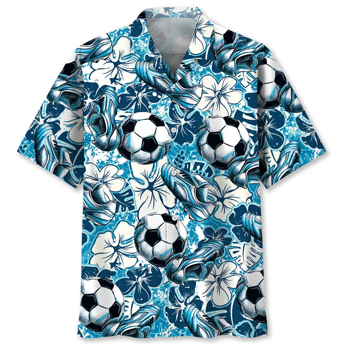 Tropical Football Hibiscus Blue Hawaiian Shirt For Beach Days, Coastal Adventures, And Thoughtful Gift Giving