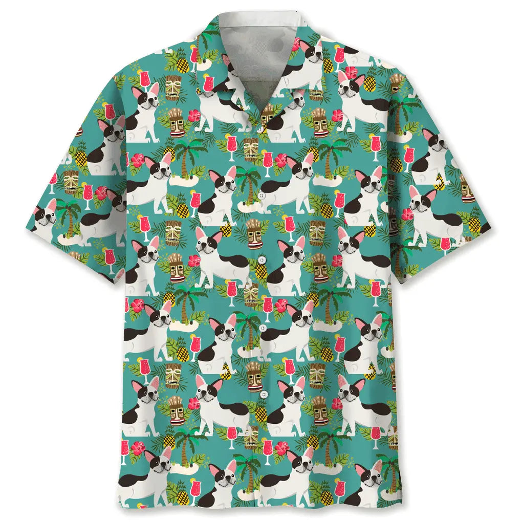 French Bulldog Beach Hawaiian Shirt For Tropical Holidays, Outdoor Gatherings, And Everyday Comfort