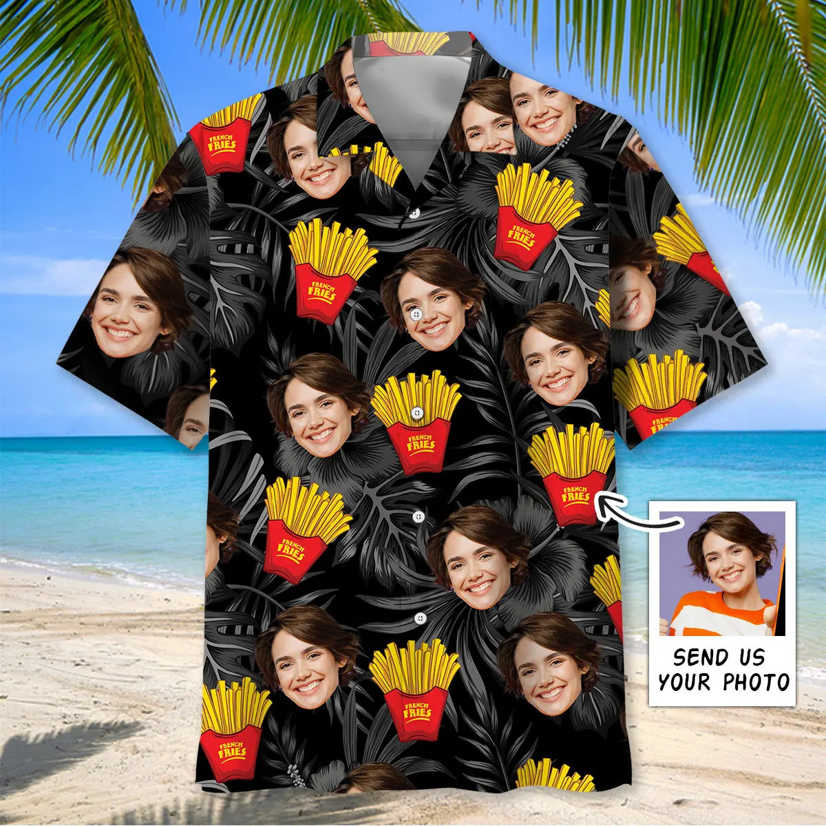 French Fries Wife Personalized Photo Face Hawaiian Shirt For Coastal Travel, Casual Events, And Comfortable Summer Wear