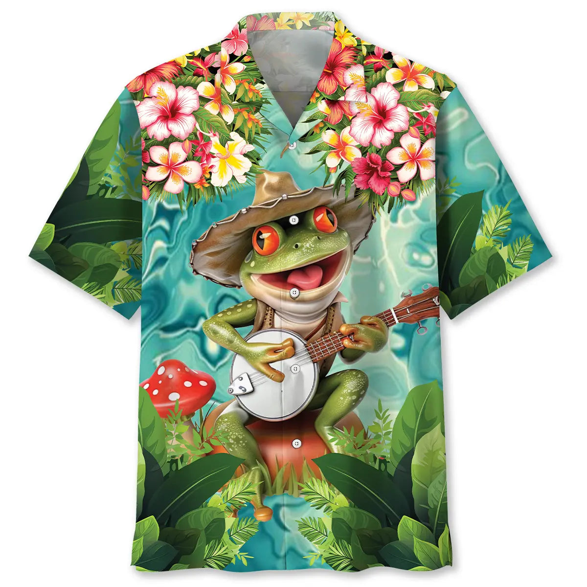 Frog Playing Banjo Hawaiian Shirt For Coastal Travel, Casual Events, And Comfortable Summer Wear
