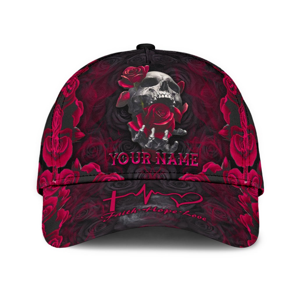 Custom Skull Roses Faith Hope Love Classic Cap For Daily Comfort Outdoor Fun And Weekend Vacations