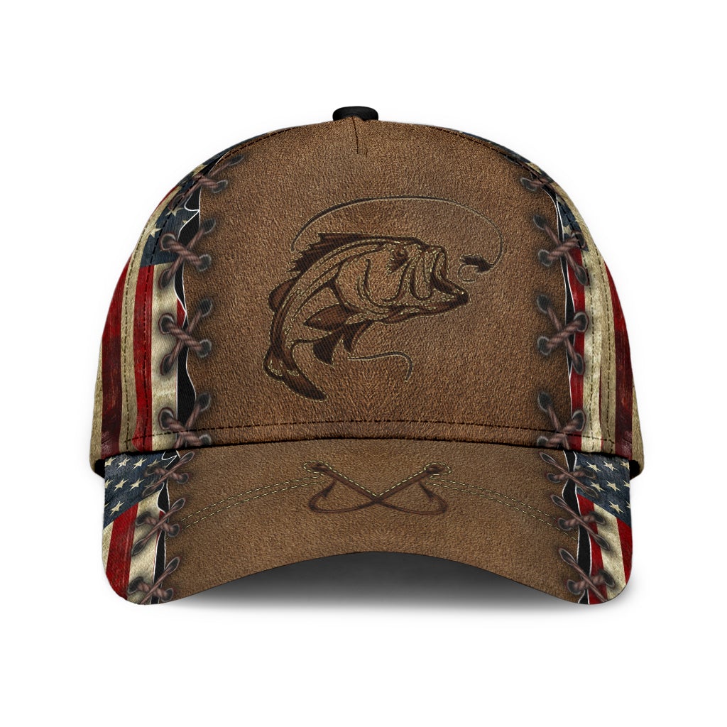 Fishing Leather American Flag Classic Cap For Festivals Travel Adventures And Casual Gift Giving