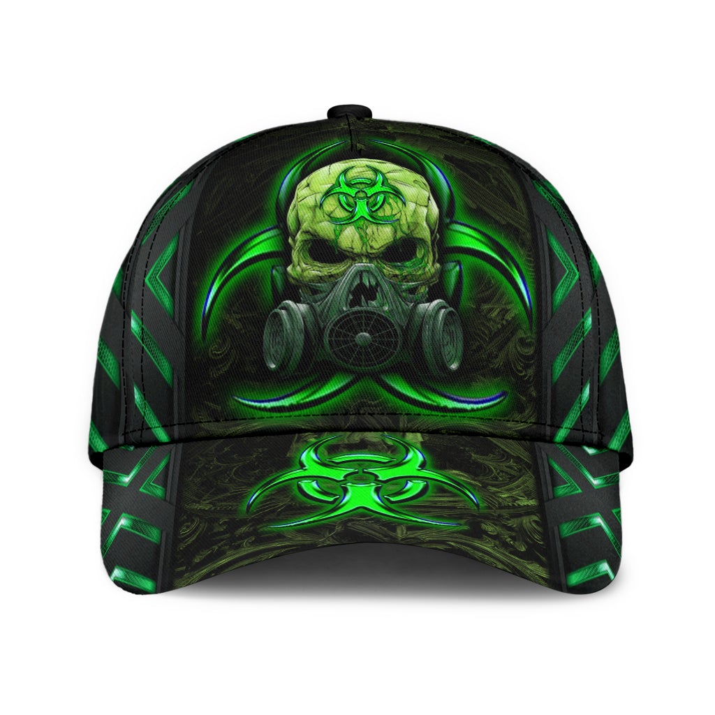 Skull Biohazard Mask Green Classic Cap For Outdoor Events Beach Travel And Relaxed Daily Style