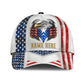 Custom Name Eagle American Flag White Classic Cap For Festivals Holidays And Comfortable Everyday Wear