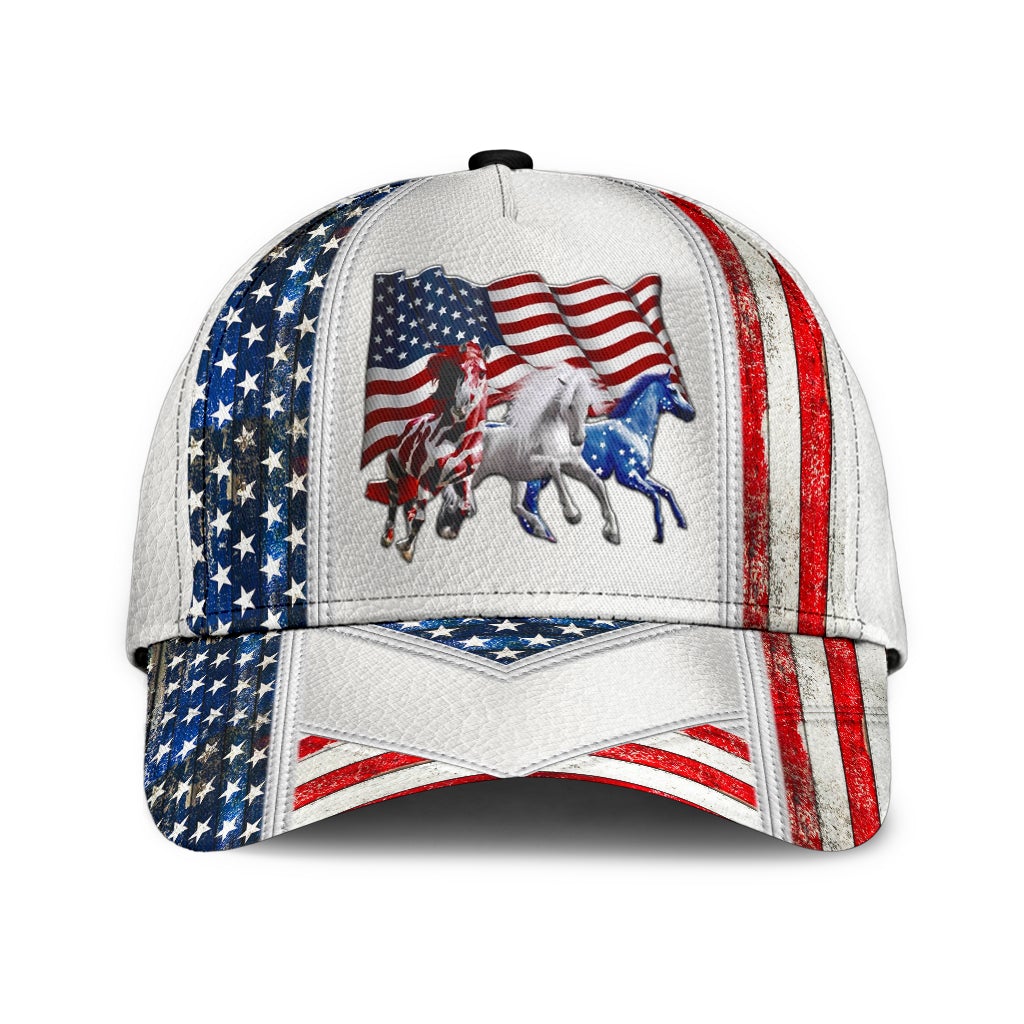 White American Horses Freedom Classic Cap For Summer Activities Vacations And Comfortable Daily Wear