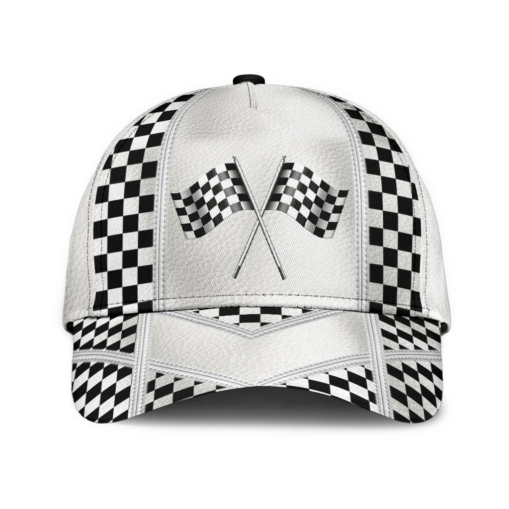 White Leather Racing Pattern Classic Cap For Outdoor Travel Parties And Thoughtful Holiday Gifting