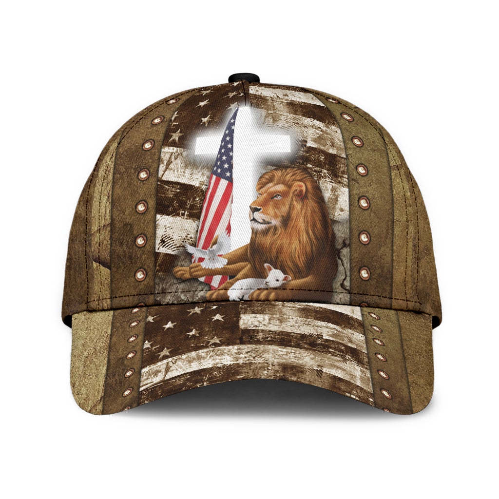 Lion Lamb Faith Cross American Flag Classic Cap For Weekend Travel Outdoor Events And Casual Outfits