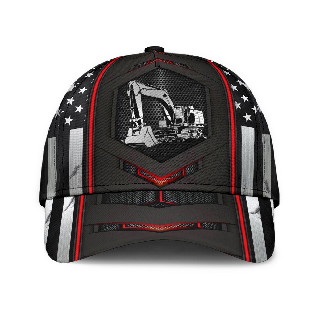 Excavator Red Flag Carbon Classic Cap For Outdoor Events Beach Travel And Relaxed Daily Style