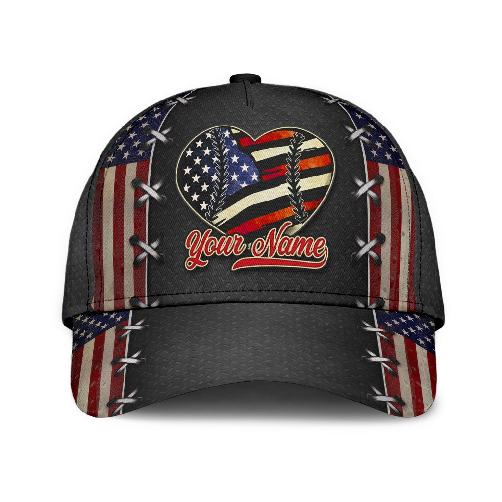 Custom Baseball Mom Heart American Flag Classic Cap For Travel Adventures Weekend Wear And Casual Style