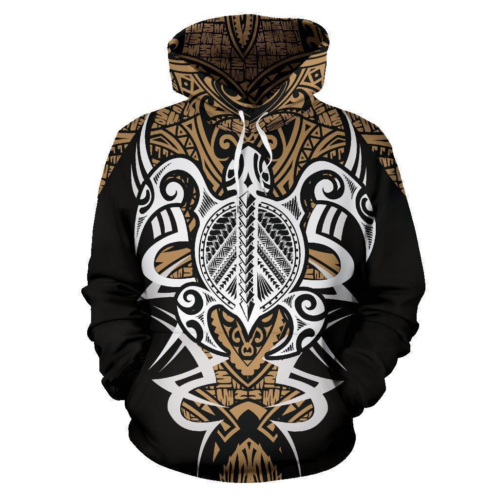 Gold Hawaii Turtle Tribal Armor Hoodie For Nautical Inspired Streetwear Weekend Trips And Comfort