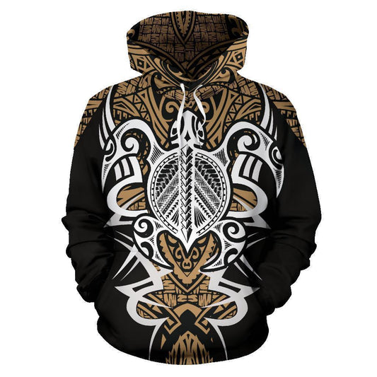 Gold Hawaii Turtle Tribal Armor Hoodie For Nautical Inspired Streetwear Weekend Trips And Comfort