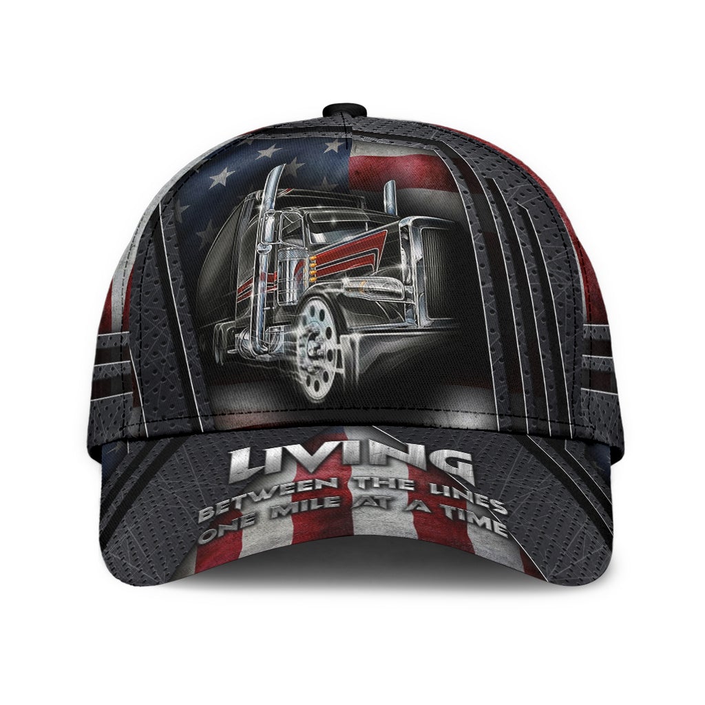Truck Living Between Lines Mile At A Time Classic Cap For Parties Vacations And Relaxed Daily Outfits