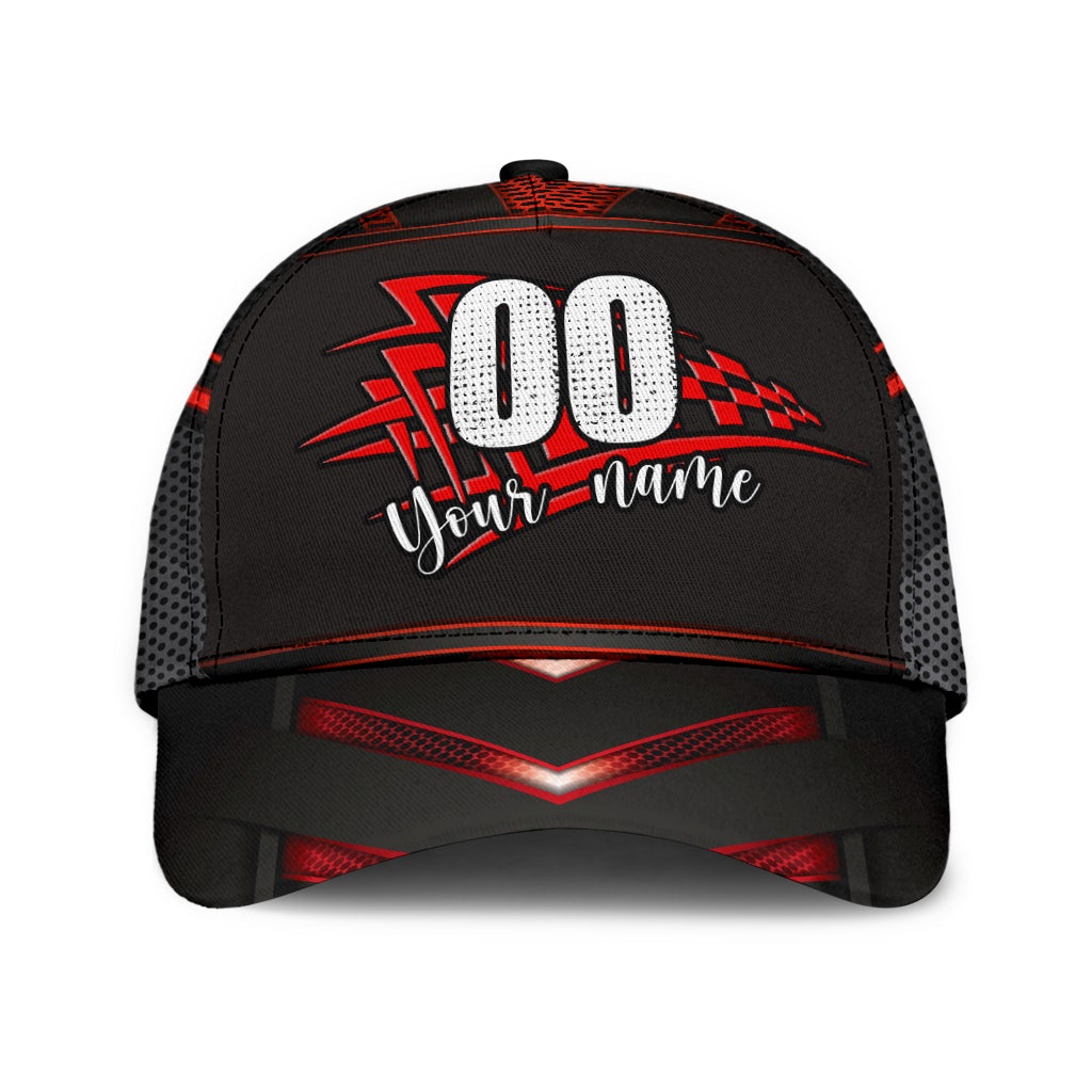 Custom Red Checked Racing Personalized Name Number Classic Cap For Weekend Travel Outdoor Events And Casual Outfits