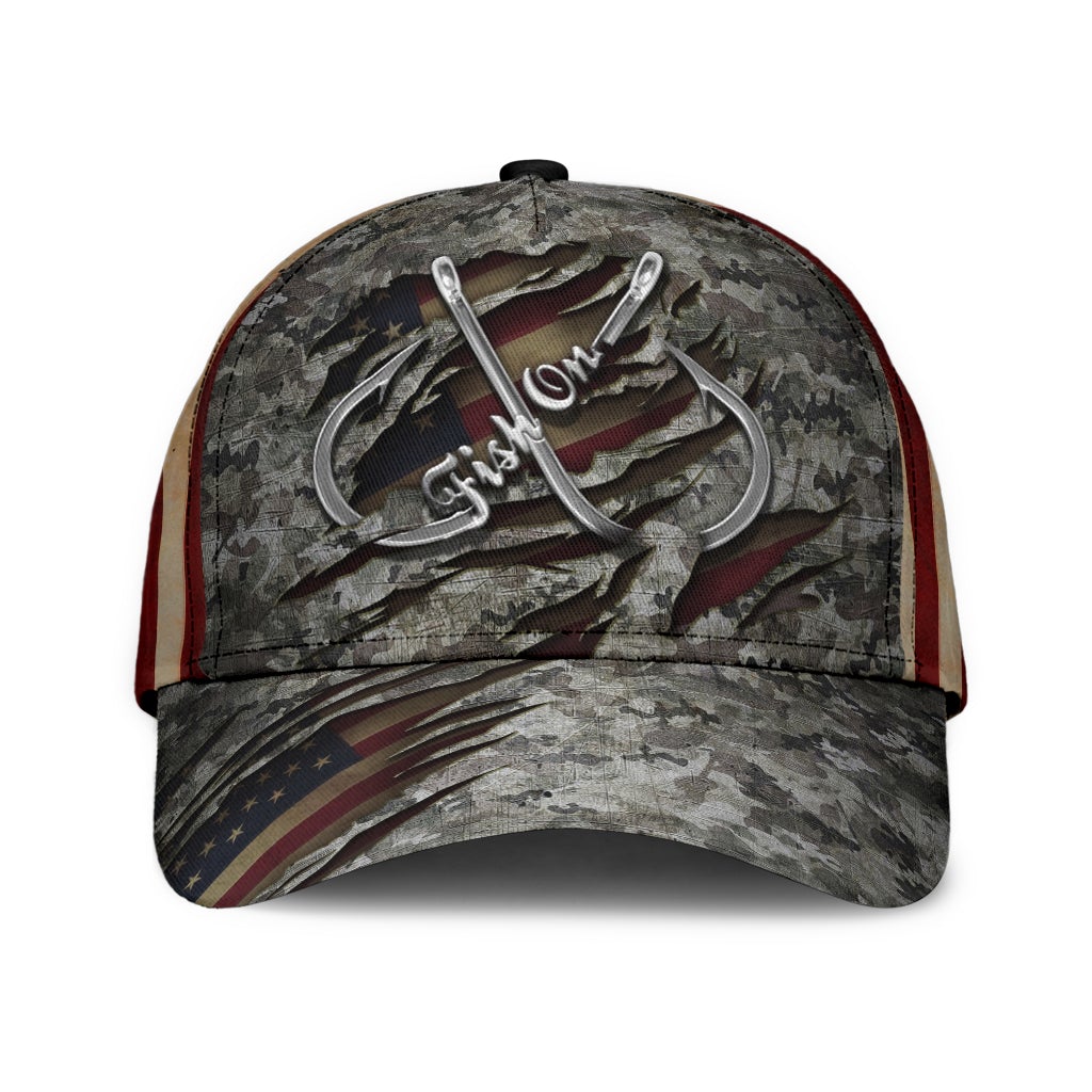 Fish On Camouflage Fishing Classic Cap For Festivals Travel Adventures And Casual Gift Giving